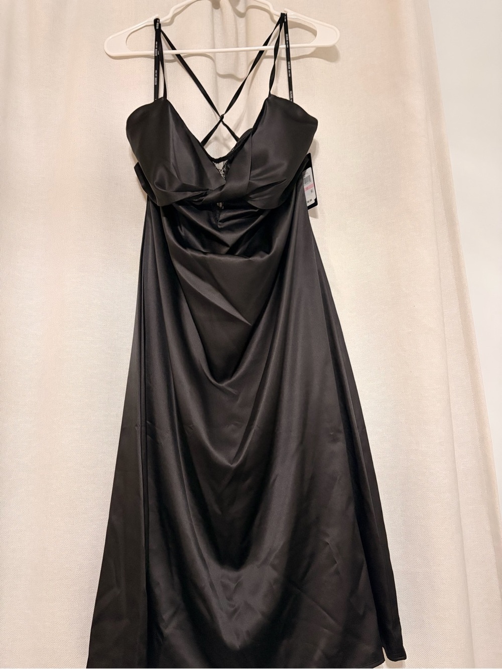 Guess Black Satin Midi Slip Dress with Strappy Back